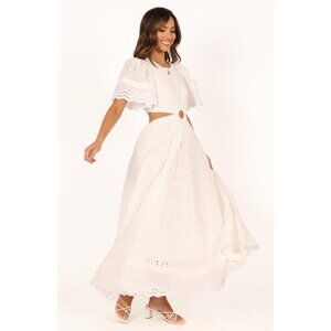 NEW PETAL & PUP Merletto Short Sleeve Cutout Eyelet white Maxi Dress SIZE M